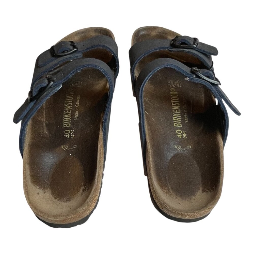 Birkenstock navy leather 2 strap sandal gently worn size 40 - Picture 2 of 5